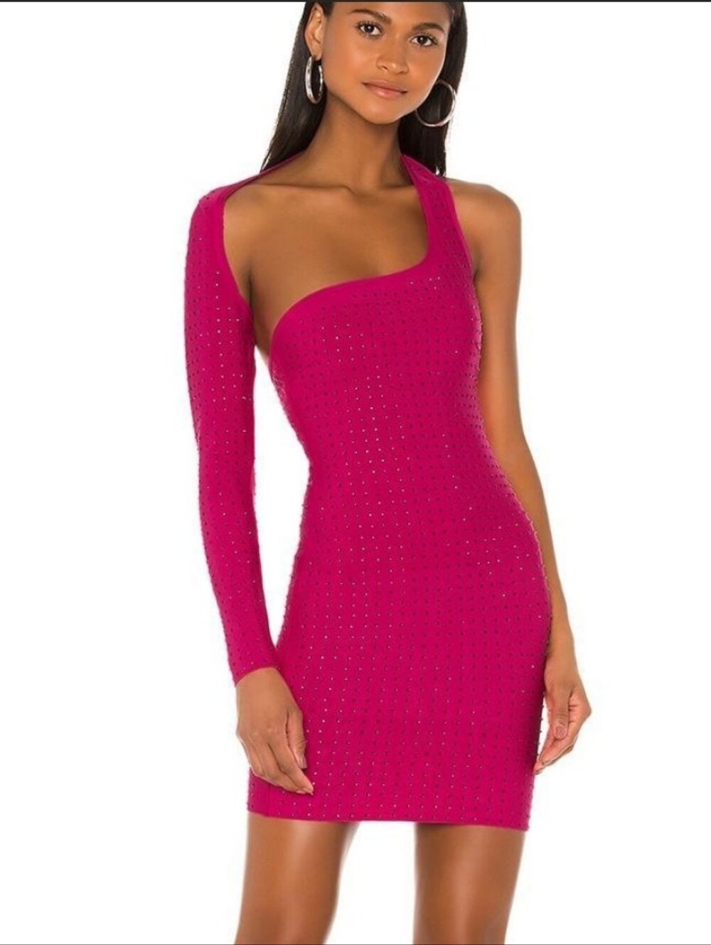 Superdown Adley Hot Pink Rhinestone One Sleeve Mini Dress Size XS